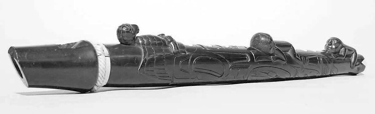 Duct Flute, Argillite, bone, Native American (Haida or Skidegate)
