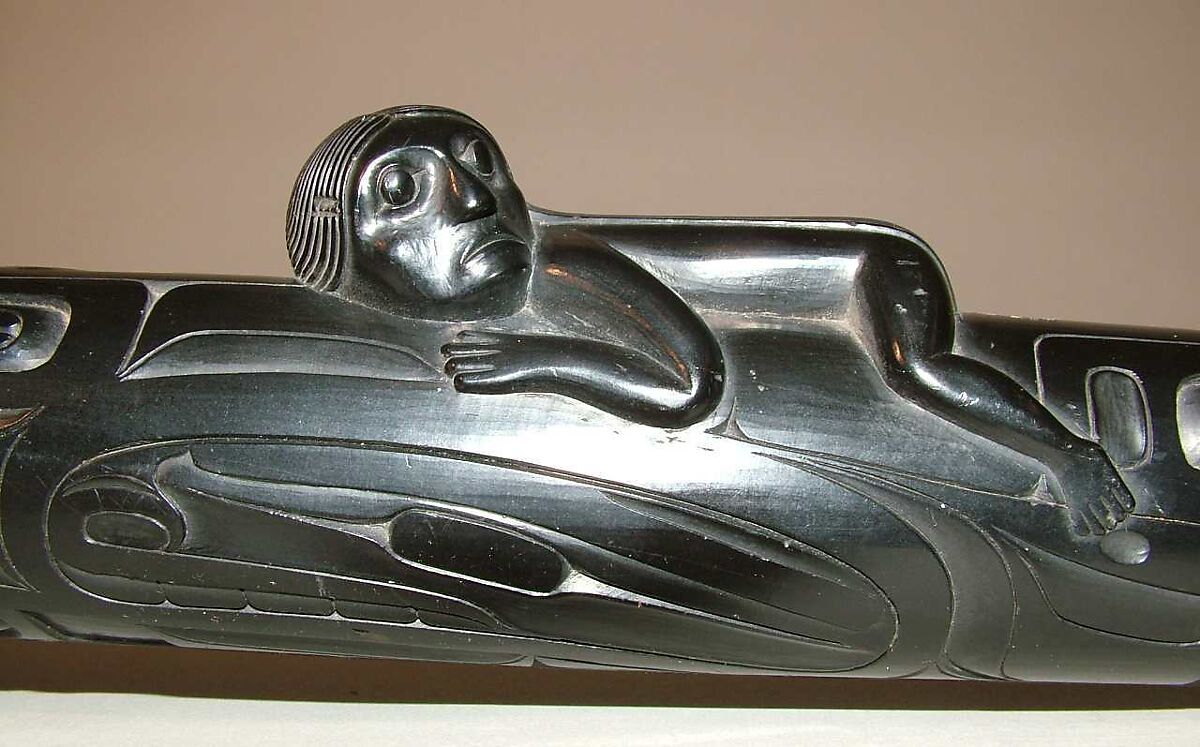 Duct Flute, Argillite, bone, Native American (Haida or Skidegate)