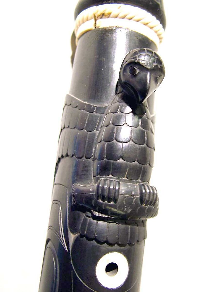 Duct Flute, Argillite, bone, Native American (Haida or Skidegate)