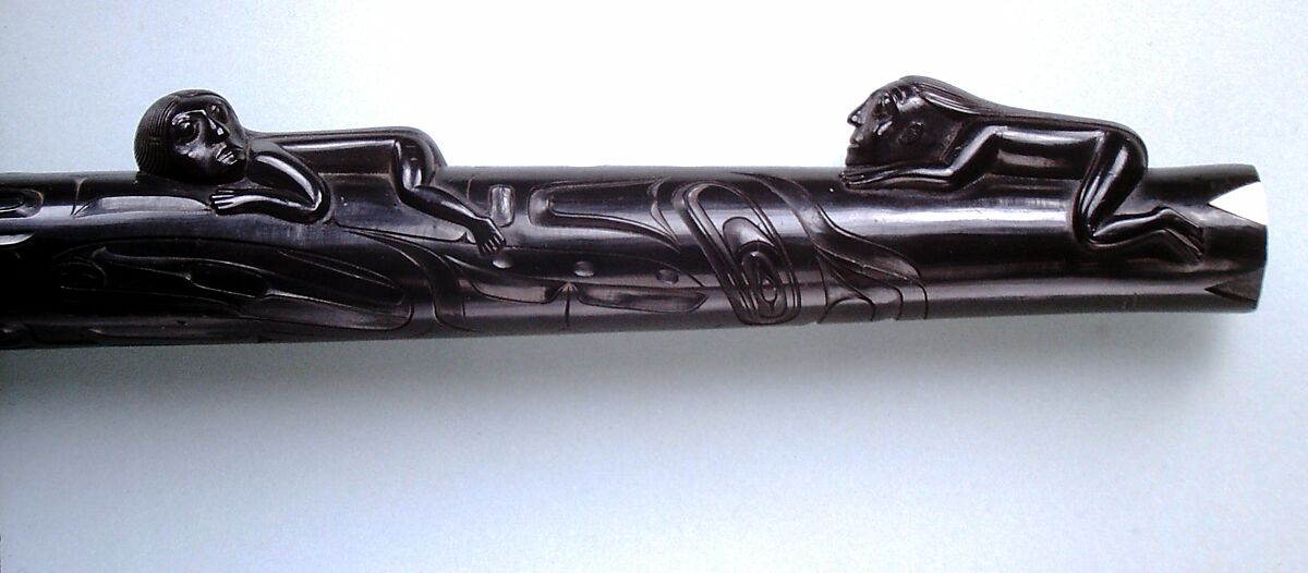 Duct Flute, Argillite, bone, Native American (Haida or Skidegate)