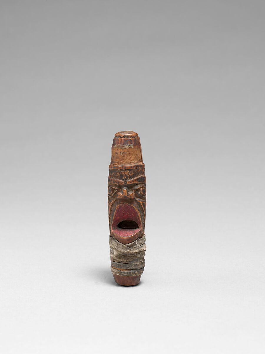 Whistle, Wood, pigment, sinew, Native American (Northwest Coast)