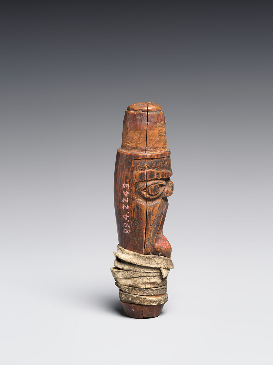 Whistle, Wood, pigment, sinew, Native American (Northwest Coast)