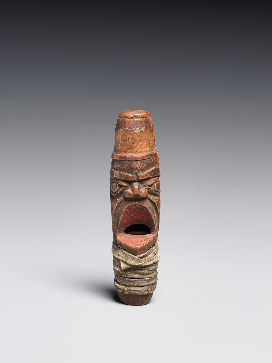 Whistle, Wood, pigment, sinew, Native American (Northwest Coast) 