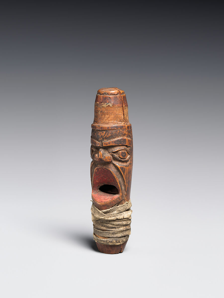 Whistle, Wood, pigment, sinew, Native American (Northwest Coast)