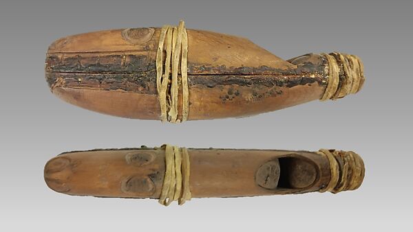 Sk-A'Na (stopped pipe), Wood (red cedar or spruce), resin, sinew, Native American (Northwest Coast)