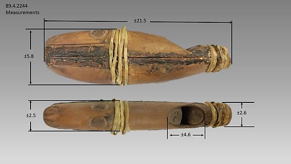 Sk-A'Na (stopped pipe), Wood (red cedar or spruce), resin, sinew, Native American (Northwest Coast)