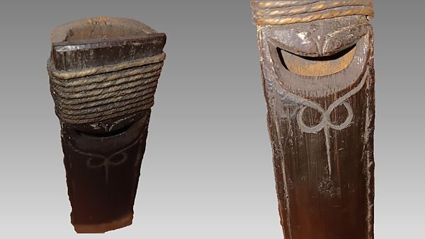 Stopped Pipe, Wood (cedar or spruce), spruce root or cedar bark strips, Native American (Haida)