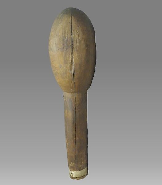 Rattle, wood, cord, pebbles(?),metal, Native American (Tlingit or Koluschan)