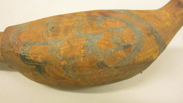 Rattle, Nootka, wood, pebbles(?), metal nails, polychrome, Native American (Nootka)