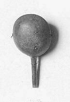 Rattle, wood, leather, pebbles, Native American (Tlingit)