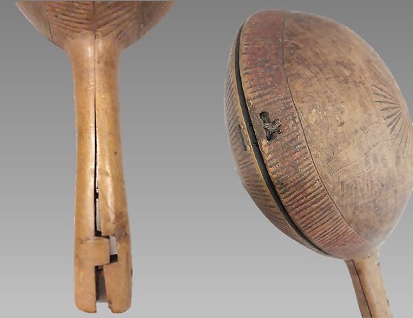 Rattle, wood, leather, pebbles, Native American (Tlingit)