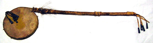 Rattle, Wood, hide, pellets, Native American (Southern Plains)