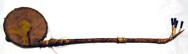 Rattle, Wood, hide, pellets, Native American (Southern Plains)