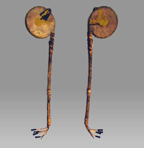 Rattle, Wood, hide, pellets, Native American (Southern Plains)