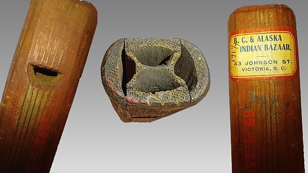 Quadruple stopped pipe, Wood (red cedar or spruce), polychrome, Native American (Northwest Coast)