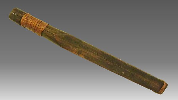 Reed Pipe, wood (red cedar or spruce), spruce root, red stain, Native American (Skittagetan, Haida probably) 