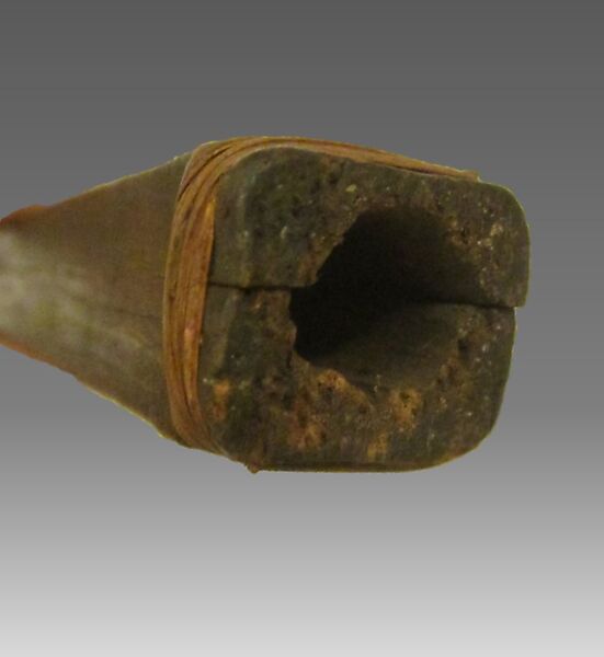 Reed Pipe, wood (red cedar or spruce), spruce root, red stain, Native American (Skittagetan, Haida probably)