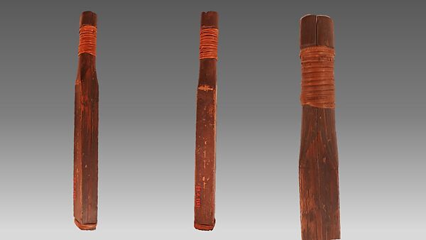 Reed Pipe, wood (red cedar or spruce), spruce root, red stain, Native American (Skittagetan, Haida probably)