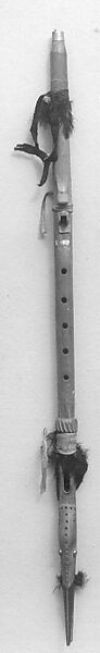 End-blown flute, Wood, metal, buckskin, feathers, cord, ribbon, Native American (Oglala)