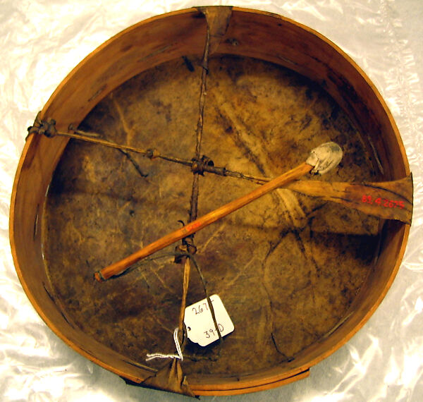 Frame Drum, Wood, skin, feather, Native American (Apache)