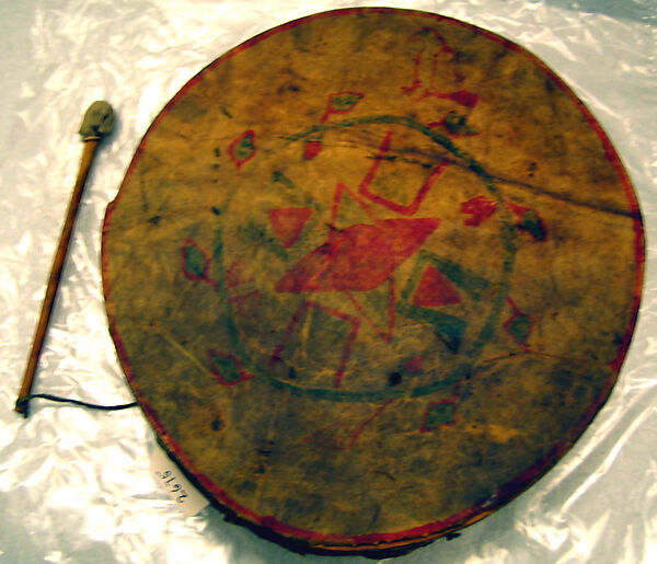 Frame Drum, Wood, skin, feather, Native American (Apache)