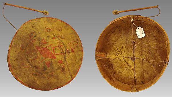Frame Drum, Wood, skin, feather, Native American (Apache)