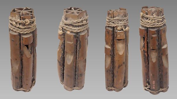 Sextuple Stopped Pipe, Wood, resin, cord, cloth, Native American (Northwest Coast, poss. Kwakiutl)