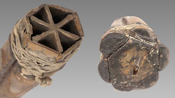 Sextuple Stopped Pipe, Wood, resin, cord, cloth, Native American (Northwest Coast, poss. Kwakiutl)