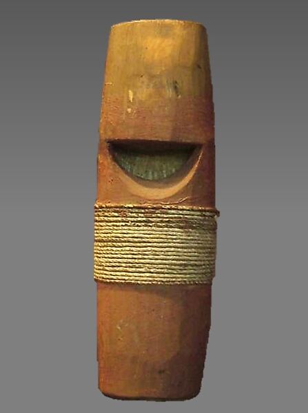 Stopped Pipe, wood (red cedar or spruce), cord, Native American (Northwest Coast) 
