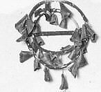 Rattle, wood, conifer root, flannel, dew claws (deer hooves), Native American (Tlingit - Koluschan)