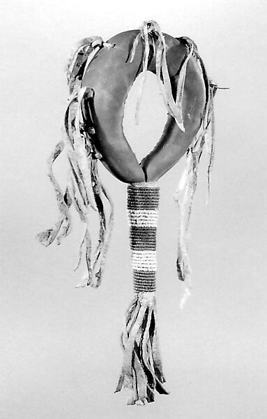 Rattle, hide, leather, wood, beads, Native American (Cheyenne or Hidatsa [GrosVentre], possibly)