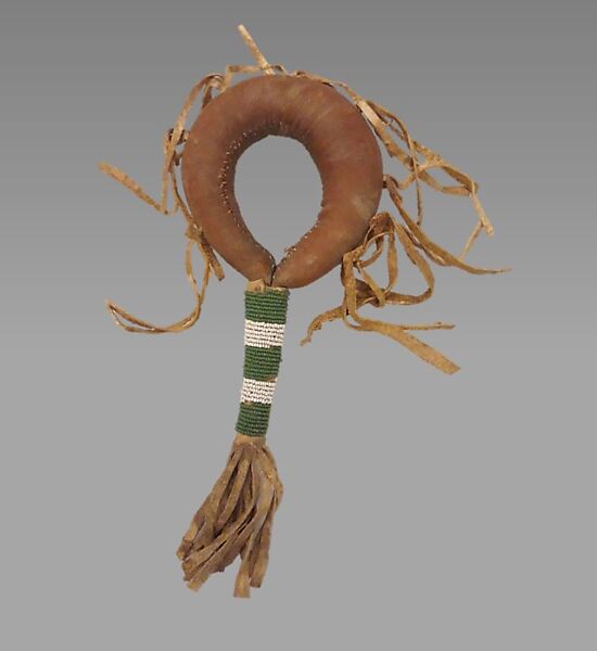 Rattle, hide, leather, wood, beads, Native American (Cheyenne or Hidatsa [GrosVentre], possibly) 