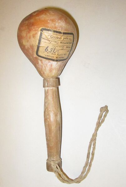 Rattle, Gourd (Lagenaria siceraria ), wood, pebbles, cloth, sinew, Native American (Zuni)
