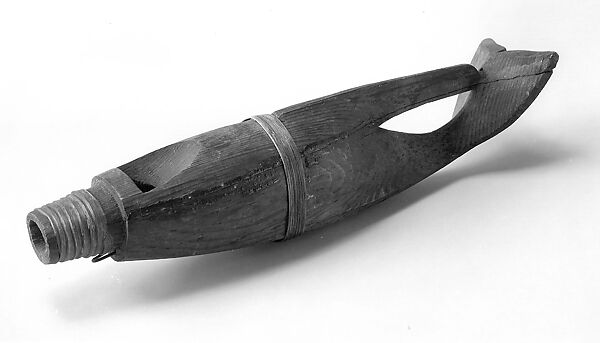 Stopped Pipe, Wood (cedar or spruce), resin, spruce root, Native American (Northwest Coast)