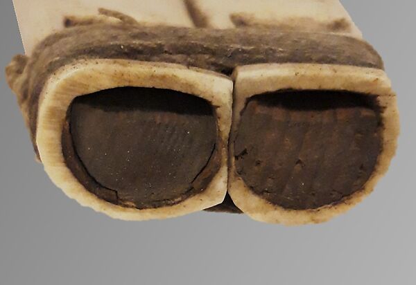 Double Stopped Pipe, bone, wood, cord, Native American (Northwest Coast)