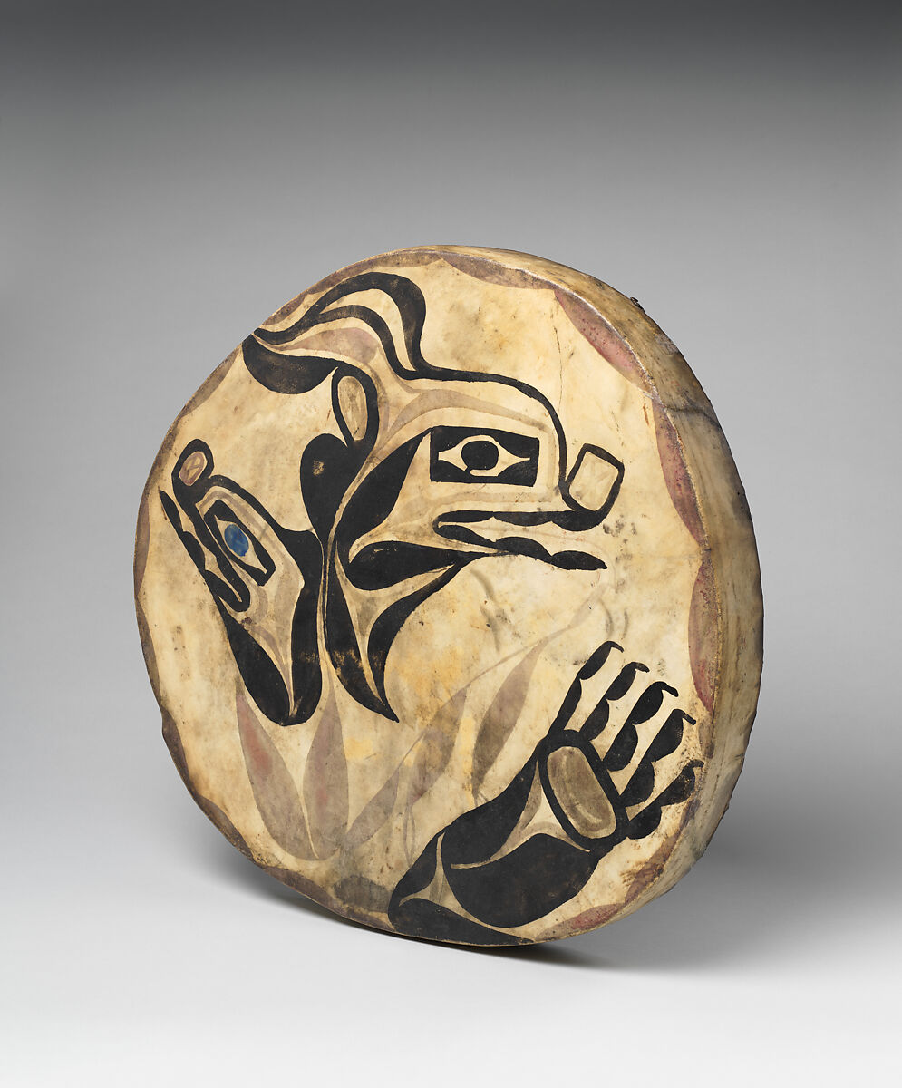 Cauyuk, red cedar, hide, pigment, Native American (Skidegate or Haida)