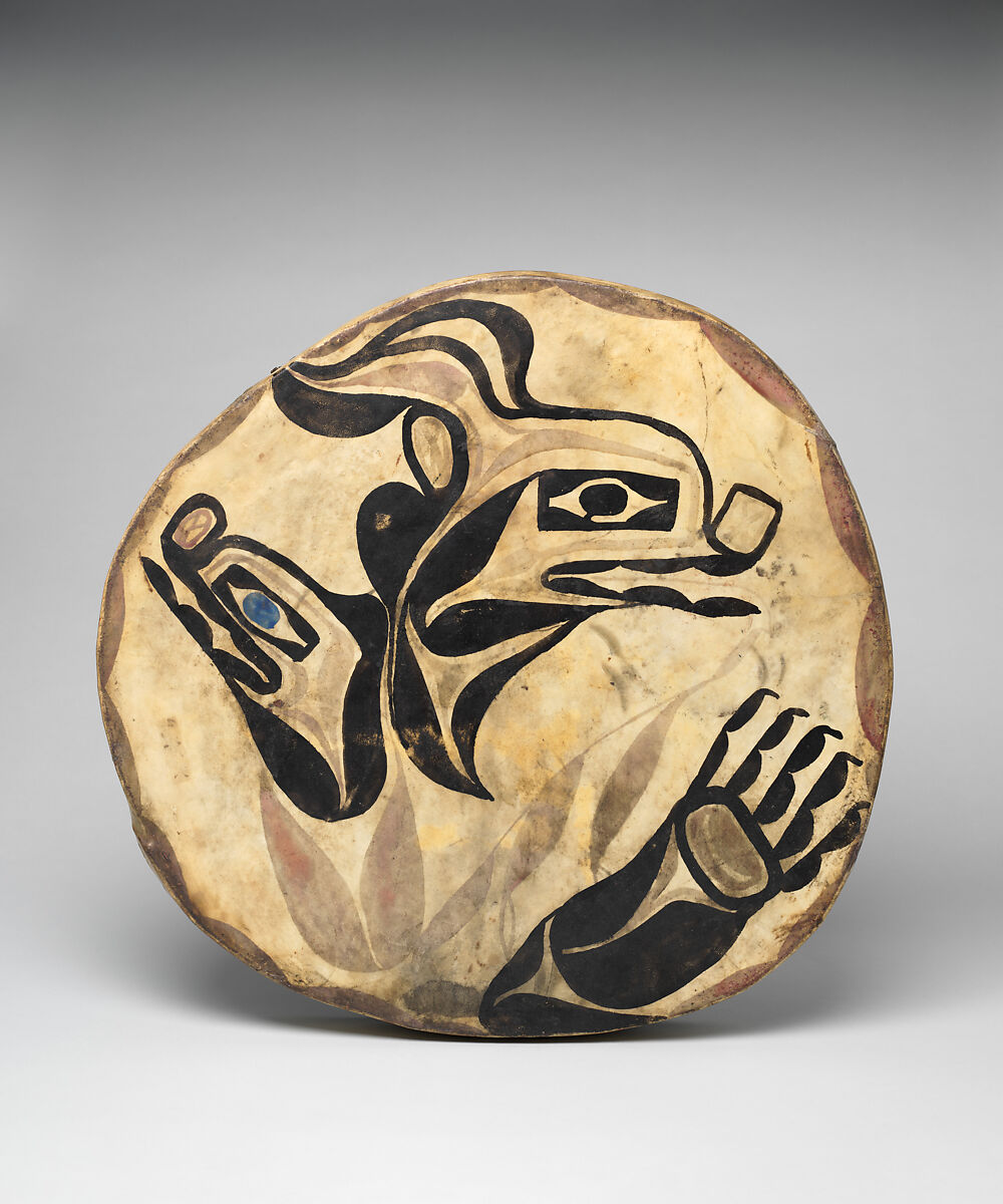 Cauyuk, red cedar, hide, pigment, Native American (Skidegate or Haida) 