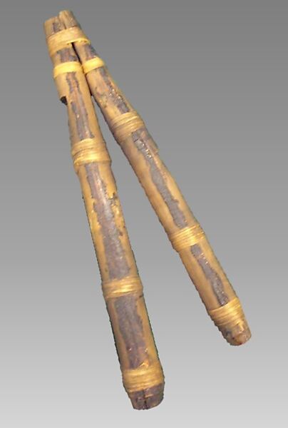 Double Whistle, wood (red cedar or spruce), cedar bark, resin, Native American (Haida) 