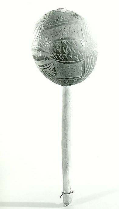 Maraca (gourd rattle), gourd, wood, pebbles or pellets, Native American (Puerto Rico)