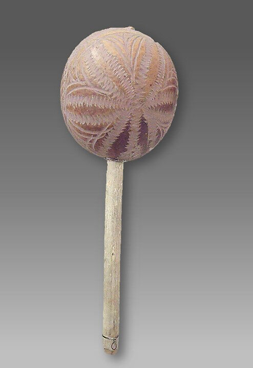 Maraca (gourd rattle), gourd, wood, pebbles or pellets, Native American (Puerto Rico) 