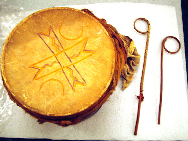 Drum, Metal, skin, wood, Native American (Navaho)