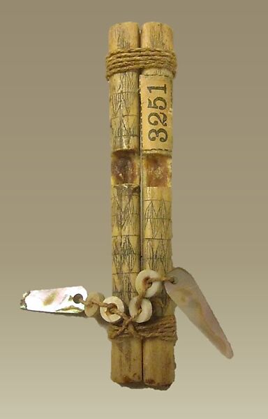 Li-Bu (double dance whistle), eagle bone, cord, resin, abalone shell, Native American (Yuki) 