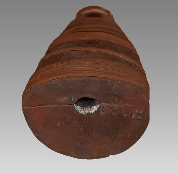 Stopped pipe, wood j(red cedar or spruce), spruce root, Native American (Northwest Coast)