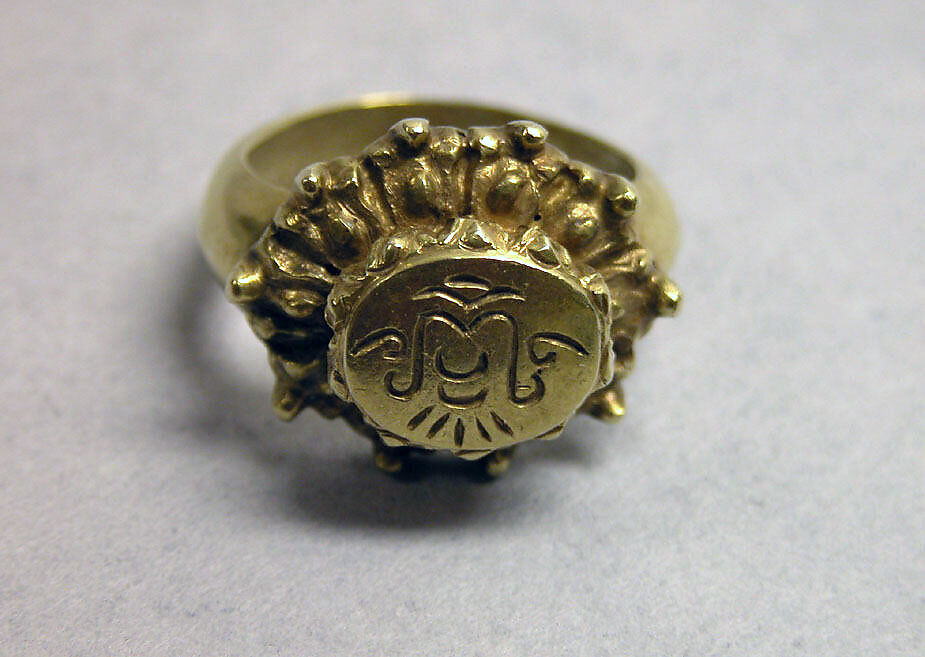 Ring with Oval Bezel and Foliate Border with "Sri", Gold, Indonesia (Java) 