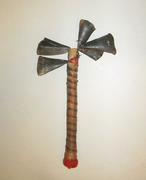 Dance Wand, wood (red cider?), flannel, cotton, spruce root, dew claws, Native American (Tlingit) 