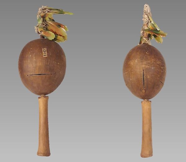 Shak Shak, gourd, wood, cord, feathers, Native American Guyanese - Demerara (Asmoach) 