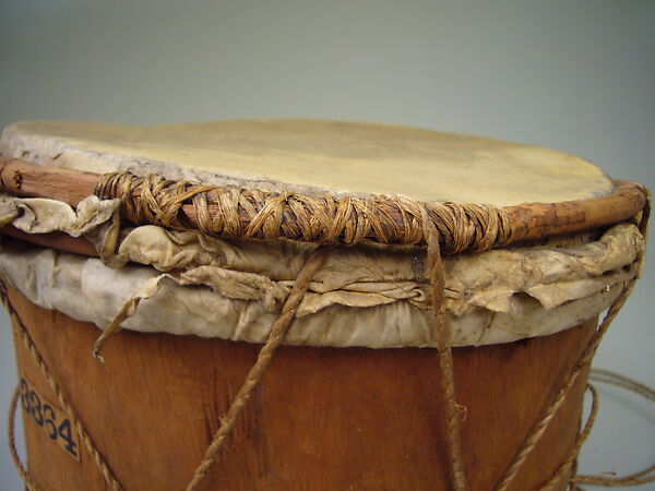 Drum, Wood, skin, fiber cord, Native American (Guyanese: Demerara)