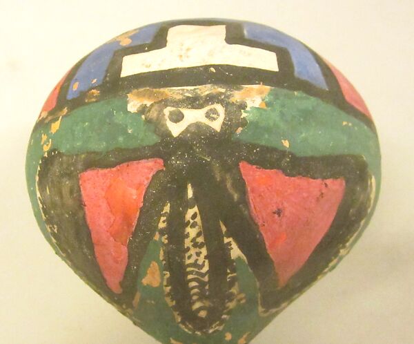 Rattle, Gourd, wood, pebbles or pellets, cloth, paint., Native American (Zuni)