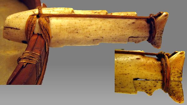 Kelyaut or Qilaut  (frame drum), wood, skin, twine, bone, Native American (Inuit)