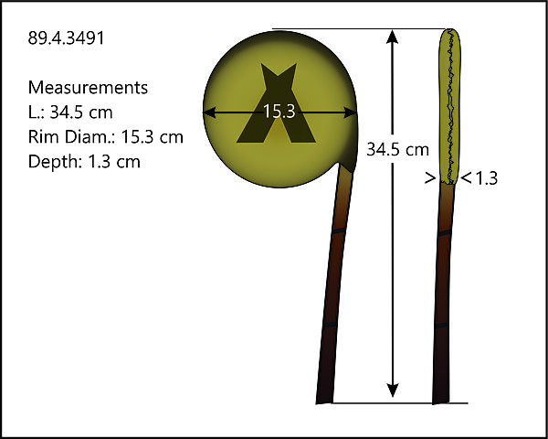 Disc Rattle, Wood, hide, pebble, polychrome, Native American (Apache or Siouan?)